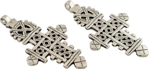 Silver Ethiopian Coptic Cross Pendant, African Abyssinian Design, Orthodox Christian Pendant for Jewelry, The Bead Chest in Saudi Arabia