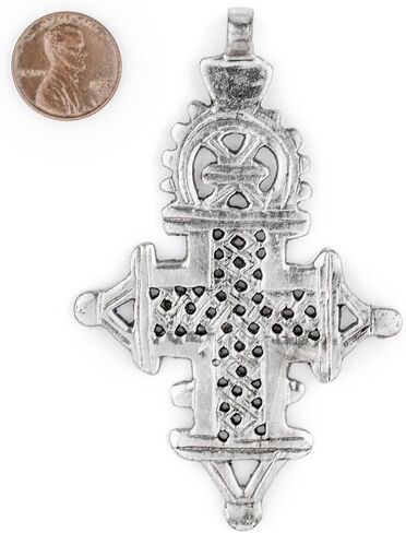 Silver Ethiopian Coptic Cross Pendant, African Abyssinian Design, Orthodox Christian Pendant for Jewelry, The Bead Chest in Saudi Arabia