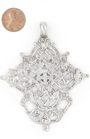 Silver Ethiopian Coptic Cross Pendant, African Abyssinian Design, Orthodox Christian Pendant for Jewelry, The Bead Chest in Saudi Arabia