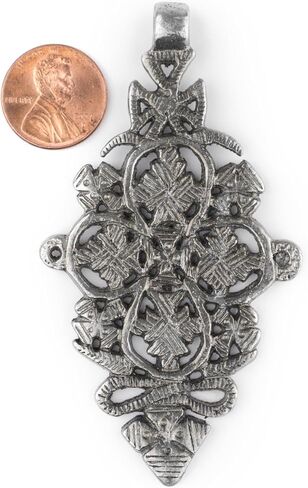 Silver Ethiopian Coptic Cross Pendant, African Abyssinian Design, Orthodox Christian Pendant for Jewelry, The Bead Chest in Saudi Arabia