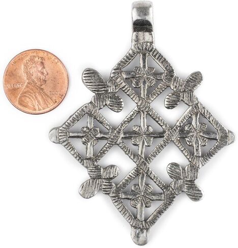 Silver Ethiopian Coptic Cross Pendant, African Abyssinian Design, Orthodox Christian Pendant for Jewelry, The Bead Chest in Saudi Arabia