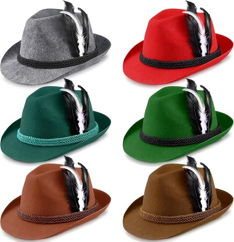 Hercicy 6 Pcs Oktoberfest Hats German Hats with Feather Oktoberfest Bavarian Hats Costume Accessories for Adult Cosplay in Saudi Arabia