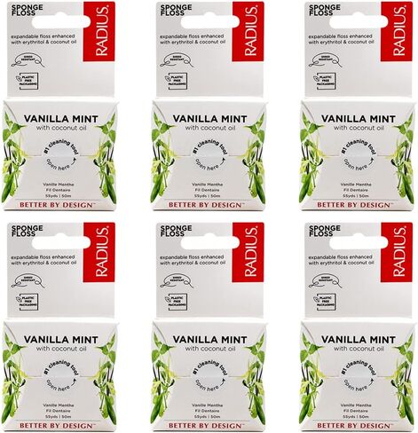 RADIUS Vanilla Mint Dental Floss 55 Yards Vegan & Non-Toxic Oral Care Boost & Designed to Help Fight Plaque Clear - Pack of 4 in Saudi Arabia