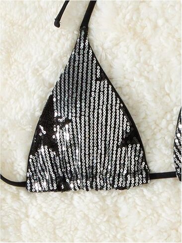 WDIRARA Women's Star Pattern Triangle Cup Halter Y2K Swim Tops Summer Tie Backless Sequin Patched Glitter Bikini Top in Saudi Arabia