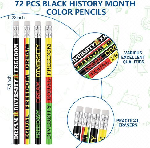 Geyee Black History Month Pencils Colors of Diversity Pencils Dream Diversity Freedom Equal Black History Month Pencil with Eraser Inspirational Motivational Pencils for Students Teacher(192 Pcs) in Saudi Arabia