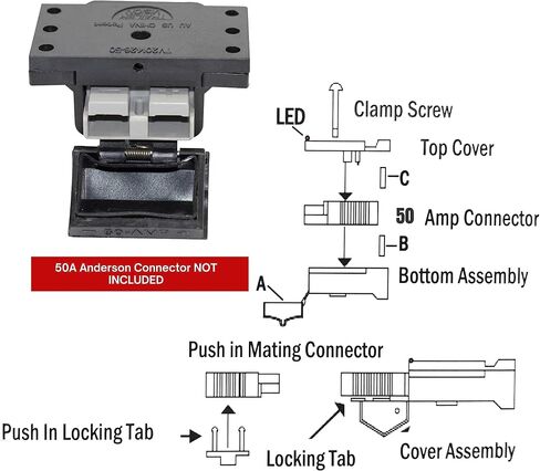Trailer Vision 50A Battery Boxes Quick Connector Protective Cover Mount Fits Gauge 6-12 AWG 50 Amp Anderson Plug Assembly - Recovery Winch Jumper Cable Trailer Forklift Truck Solar UTV RV 4WD (Black) in Saudi Arabia