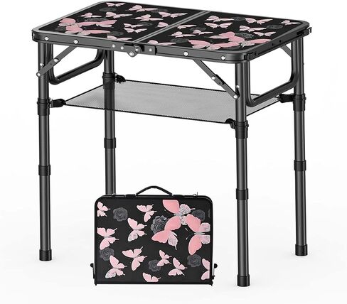 Folding Camping Table, Picnic Table, Flower Pattern Decorative Adjustable Height Folding Table, Small Folding Table with Carrying Handle, 2ft Portable Table for Patio, Living Room in Kuwait