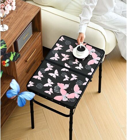 Folding Camping Table, Picnic Table, Flower Pattern Decorative Adjustable Height Folding Table, Small Folding Table with Carrying Handle, 2ft Portable Table for Patio, Living Room in Kuwait