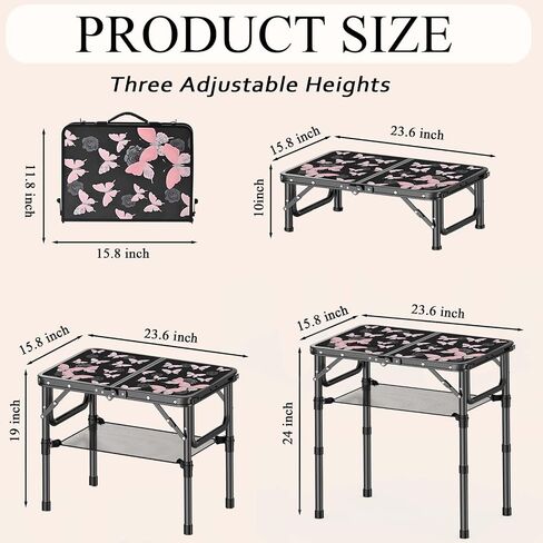 Folding Camping Table, Picnic Table, Flower Pattern Decorative Adjustable Height Folding Table, Small Folding Table with Carrying Handle, 2ft Portable Table for Patio, Living Room in Kuwait