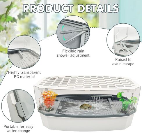 Hamiledyi Small Turtle Tank Kit with Lid Acrylic Turtle Aquarium with Water Pump Basking Platform Bottom Drainage Multi-Function Area Turtle Habitat for Turtles Crabs Crayfish Tortoises in Kuwait