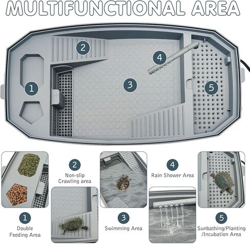 Hamiledyi Small Turtle Tank Kit with Lid Acrylic Turtle Aquarium with Water Pump Basking Platform Bottom Drainage Multi-Function Area Turtle Habitat for Turtles Crabs Crayfish Tortoises in Kuwait