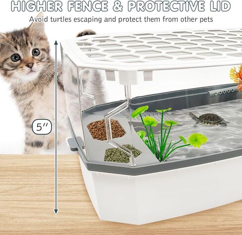 Hamiledyi Small Turtle Tank Kit with Lid Acrylic Turtle Aquarium with Water Pump Basking Platform Bottom Drainage Multi-Function Area Turtle Habitat for Turtles Crabs Crayfish Tortoises in Kuwait