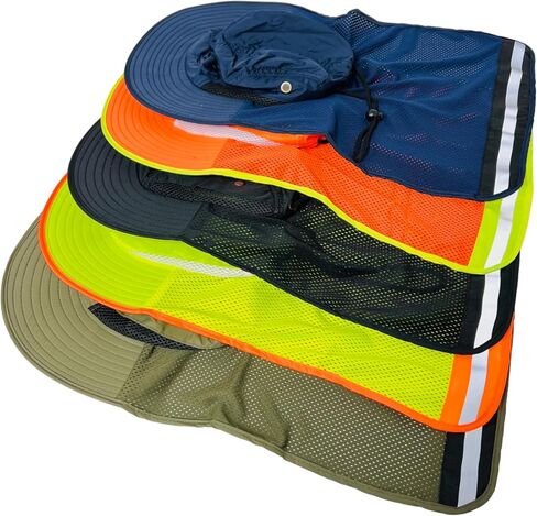 Packable and Adjustable High Visibility Mesh Boonie Sun Hat with Neck Flap and Reflective Stripe in Saudi Arabia
