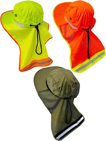 Packable and Adjustable High Visibility Mesh Boonie Sun Hat with Neck Flap and Reflective Stripe in Saudi Arabia