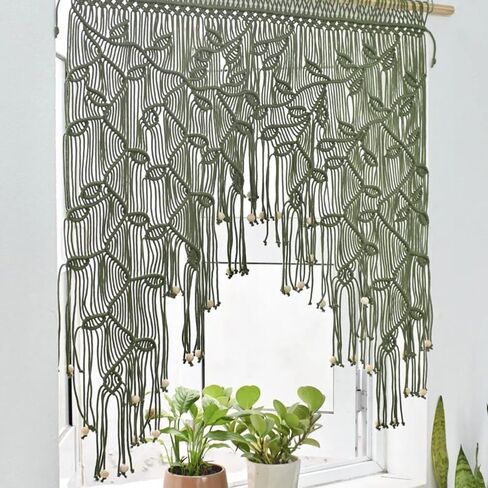 MACRAME VALANCE CURTAIN FOR KICHEN Windows 33.46x37.4inch Farmhouse Boho يترك الستائر لنافذة غرفة النوم in Saudi Arabia
