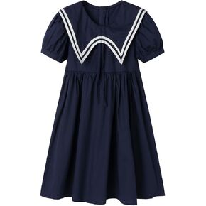 Littlespring Girls Short Sleeve Dressy Gretic Nautical Dress مع طوق Navy Sleek in Kuwait