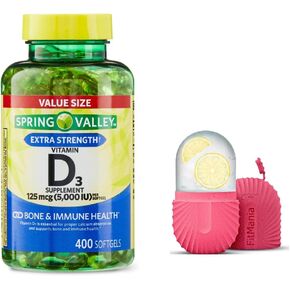Vitamin D3 Spring Valley Softgels, 125 mcg per Softgel, 5,000 IU, 400 Count, and Gift Ice Roller for Face in Saudi Arabia