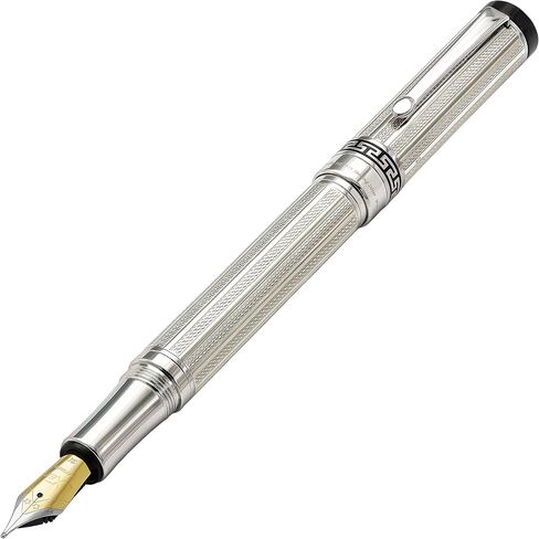 Xezo Tribune Rollerball Pen, Fine Point. 18K Gold Plated Brass. Diamond-Cut Guilloche Engraved. Handcrafted, Limited Edition, Serialized in Kuwait
