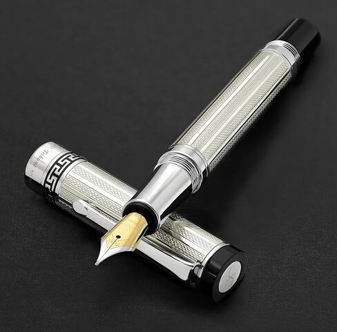 Xezo Tribune Rollerball Pen, Fine Point. 18K Gold Plated Brass. Diamond-Cut Guilloche Engraved. Handcrafted, Limited Edition, Serialized in Kuwait
