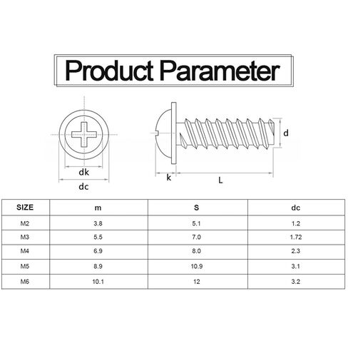 20-100 Pieces Cross Phillips Pan Round Truss Head with Washer Padded Collar Machine Screw M1.4-M6 Carbon Steel PWM Screw (5mm, M3.5 50pcs) in Kuwait