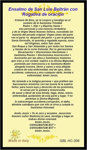 Azabache y Coral Genuino o tarjeta de San Luis Beltran - La parte dorada es oro enchapado y la tarjeta de Ensalmo de San Luis Beltral es en Español solamente (Tarjeta Sola) in Saudi Arabia