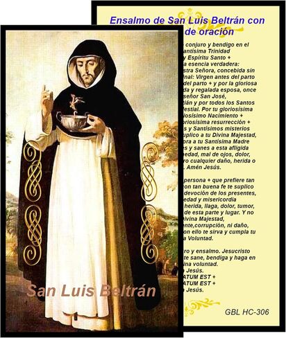 Azabache y Coral Genuino o tarjeta de San Luis Beltran - La parte dorada es oro enchapado y la tarjeta de Ensalmo de San Luis Beltral es en Español solamente (Tarjeta Sola) in Saudi Arabia