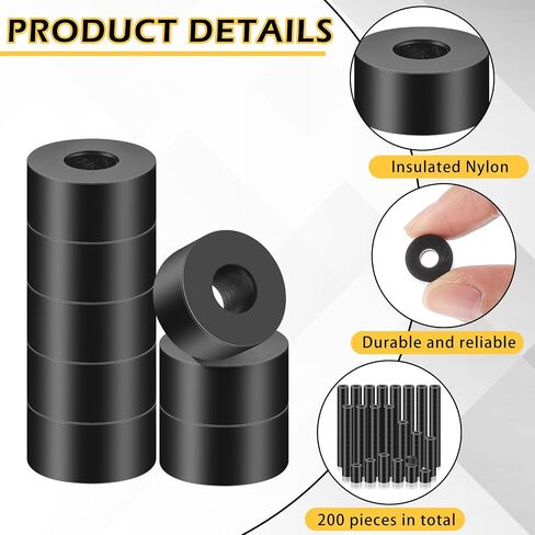 Pasimy 200 Pcs Black Nylon Spacers 1/2'' Thick, 1/2'' OD 0.194'' ID Nylon Spacers Plastic Washers Electrical Outlet Screw Spacers Black Round Spacers for Electrical Screws, Switch and Receptacle in Saudi Arabia