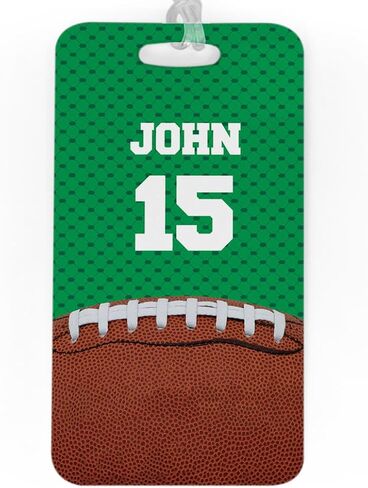 ChalkTalkSPORTS Football Luggage & Bag Tag | Personalized Football with Name & Number | Standard Lines on Back | Assorted Colors in Saudi Arabia