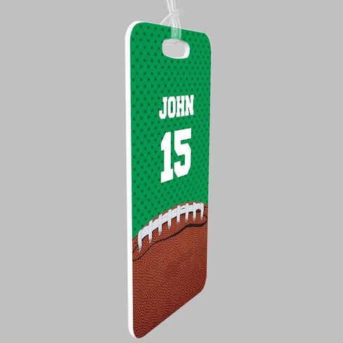 ChalkTalkSPORTS Football Luggage & Bag Tag | Personalized Football with Name & Number | Standard Lines on Back | Assorted Colors in Saudi Arabia