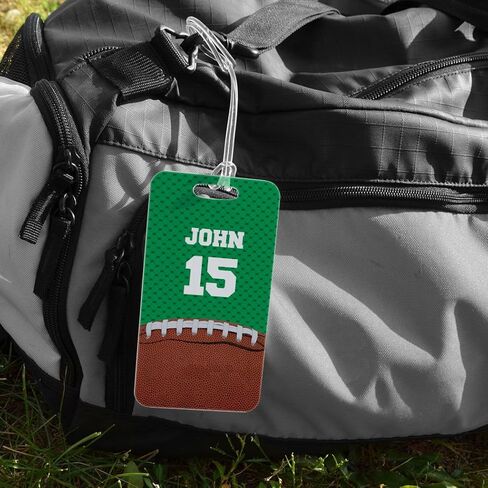ChalkTalkSPORTS Football Luggage & Bag Tag | Personalized Football with Name & Number | Standard Lines on Back | Assorted Colors in Saudi Arabia