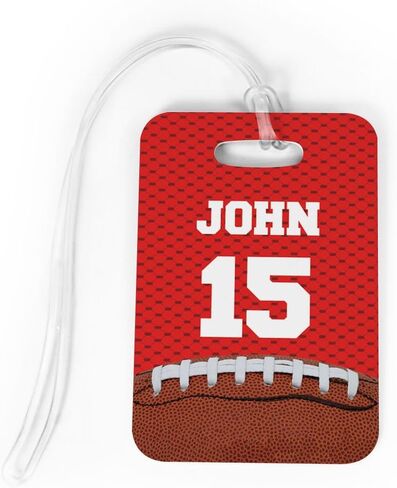 ChalkTalkSPORTS Football Luggage & Bag Tag | Personalized Football with Name & Number | Standard Lines on Back | Assorted Colors in Saudi Arabia