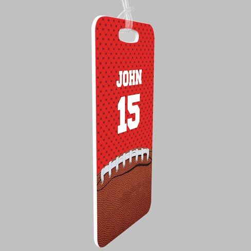 ChalkTalkSPORTS Football Luggage & Bag Tag | Personalized Football with Name & Number | Standard Lines on Back | Assorted Colors in Saudi Arabia