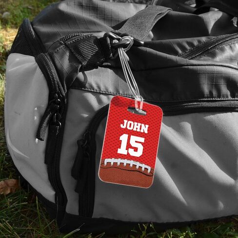 ChalkTalkSPORTS Football Luggage & Bag Tag | Personalized Football with Name & Number | Standard Lines on Back | Assorted Colors in Saudi Arabia