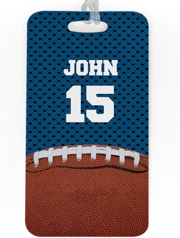ChalkTalkSPORTS Football Luggage & Bag Tag | Personalized Football with Name & Number | Standard Lines on Back | Assorted Colors in Saudi Arabia