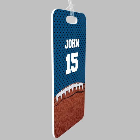 ChalkTalkSPORTS Football Luggage & Bag Tag | Personalized Football with Name & Number | Standard Lines on Back | Assorted Colors in Saudi Arabia