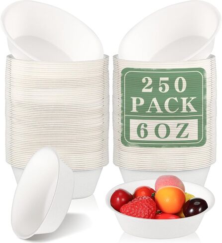 Dandat 6 oz Disposable Paper Bowls Bulk Bowls Small Disposable Bowls Bagasse Dessert Bowls Disposable for Ice Cream Soup Salad Pasta Party Supplies Picnic Banquet Barbecues Pet Food (250 Pcs) in Saudi Arabia