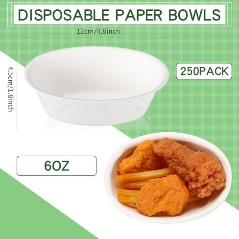 Dandat 6 oz Disposable Paper Bowls Bulk Bowls Small Disposable Bowls Bagasse Dessert Bowls Disposable for Ice Cream Soup Salad Pasta Party Supplies Picnic Banquet Barbecues Pet Food (250 Pcs) in Saudi Arabia