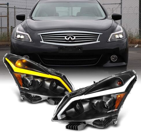 AKKON - For 2010-2013 G37/G25 2015 Q40 Sedan Black Smoked LED Sequential LED Signal Tube Projector Headlights in Saudi Arabia