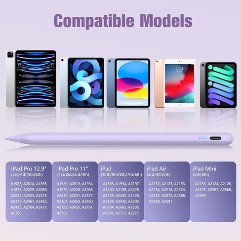 قلم لمس لجهاز iPad 2018-2024، قلم iPad مغناطيسي للشحن السريع 2X مع حساسية إمالة ورفض راحة اليد عالية الدقة، متوافق مع iPad Air 5th-3rd، iPad Pro 11/12.9، iPad Mini 5/6، iPad 10-6th in Kuwait