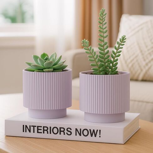 Koyal Wholesale 4.5 Inch Modern Desert Tan Vases, Bulk Vases for Centerpieces, Fluted Planter Table Decor, Ribbed Round White Vases Home Decor, Small Plant Pots, Bookshelf Decor, Modern Vases, Pack 4 in Saudi Arabia
