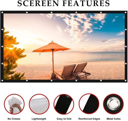 شاشة عرض أفلام خارجية مقاس 100 بوصة محمولة: شاشة عرض قابلة للطي وخالية من التجاعيد بنسبة 16:9 سينما قابلة للطي للمسرح المنزلي in Kuwait