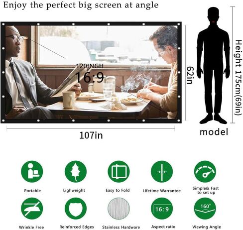 شاشة عرض أفلام خارجية مقاس 100 بوصة محمولة: شاشة عرض قابلة للطي وخالية من التجاعيد بنسبة 16:9 سينما قابلة للطي للمسرح المنزلي in Kuwait
