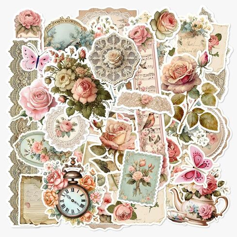 TSHIRTMAZING 100 Pcs (8 Sheet) Junk Journal Kit Scrapbook Vintage Stickers for Journaling, Junk Journal Supplies Scrapbook Kit with Paper, Stickers, Embellishments Vintage Flower Stickers in Saudi Arabia