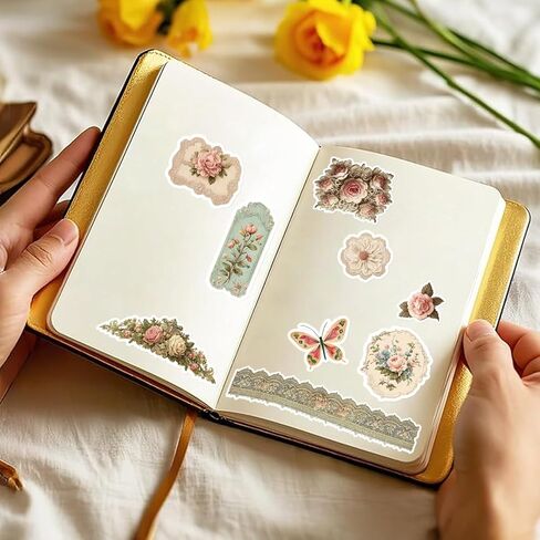 TSHIRTMAZING 100 Pcs (8 Sheet) Junk Journal Kit Scrapbook Vintage Stickers for Journaling, Junk Journal Supplies Scrapbook Kit with Paper, Stickers, Embellishments Vintage Flower Stickers in Saudi Arabia