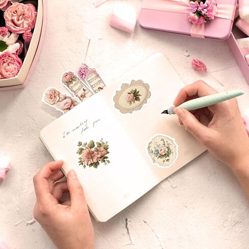 TSHIRTMAZING 100 Pcs (8 Sheet) Junk Journal Kit Scrapbook Vintage Stickers for Journaling, Junk Journal Supplies Scrapbook Kit with Paper, Stickers, Embellishments Vintage Flower Stickers in Saudi Arabia