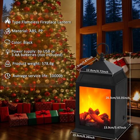 Bestview Fireplace Minterns Decorative ، موقد صغير مزيف ، USB قابلة لإعادة الشحن تعمل بطارية LED LED مصباح النار في عيد الميلاد الداخلي والخارجي (بدون وظيفة سخان أسود) in Saudi Arabia