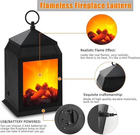 Bestview Fireplace Minterns Decorative ، موقد صغير مزيف ، USB قابلة لإعادة الشحن تعمل بطارية LED LED مصباح النار في عيد الميلاد الداخلي والخارجي (بدون وظيفة سخان أسود) in Saudi Arabia
