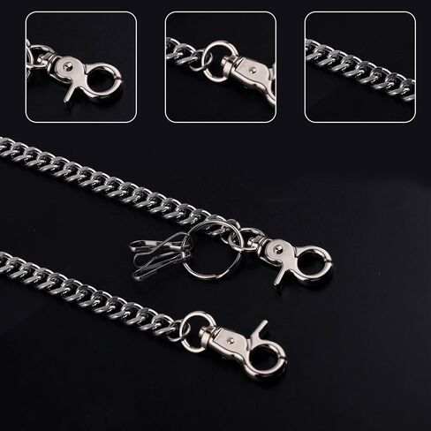 سلاسل الجينز الفضية الشرير ، الهيب هوب القوطية سراويل سراويل حزام سلسلة مفاتيح المعادن الثقيلة مع قفل آمن للرجال الديكور النساء in Kuwait
