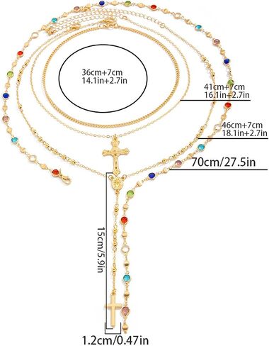 Crystal Bead Necklace for Women Cross Pendant Clavicle Necklace Summer Long Tassel Chest Chain Jewelry Layered Rhinestone Neck Chain in Saudi Arabia