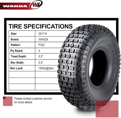 Wanda (2) 20x7-8 for 93-17 Honda TRX 90 90X ATV Front Tyre Set of 4PR in Saudi Arabia